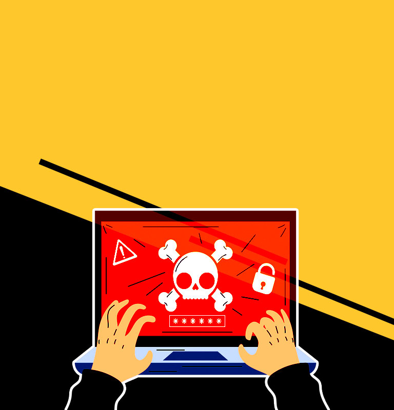 Cybersecurity threat illustration with malicious access warning on a laptop